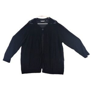 Ulla Popken Black Open Knit Cardigan Button Front Long Sleeve Womens 20/22